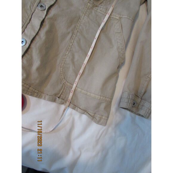 Chico's size 1 (8) tan shacket cotton lace detail safari look lagan look collar - Picture 5 of 11